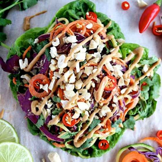Raw Rainbow Spicy Peanut Wraps