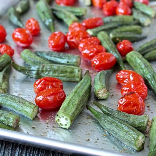 Whole Roasted Okra and Tomatoes