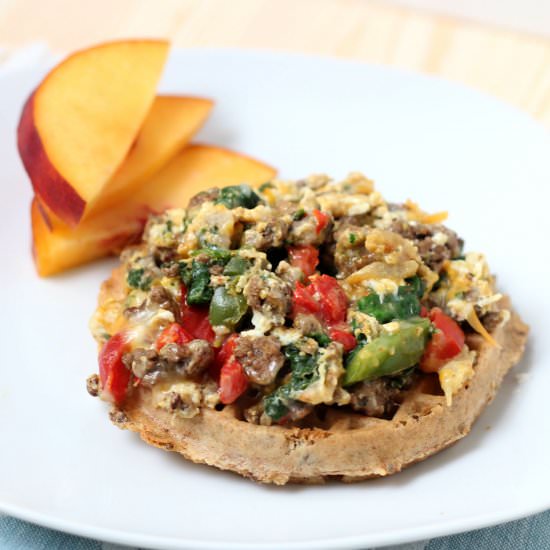Breakfast Sausage Waffle Pizzas
