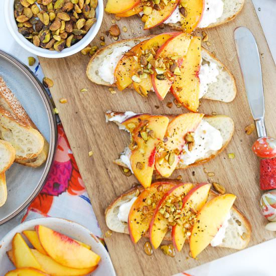 Peach and Burrata Crostini