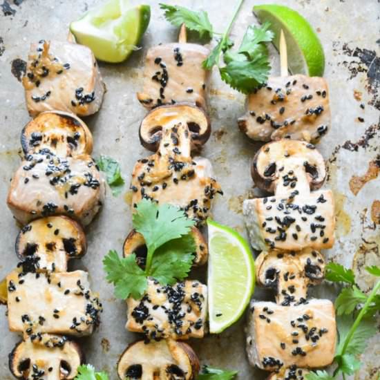 Ahi Tuna and Mushroom Skewers