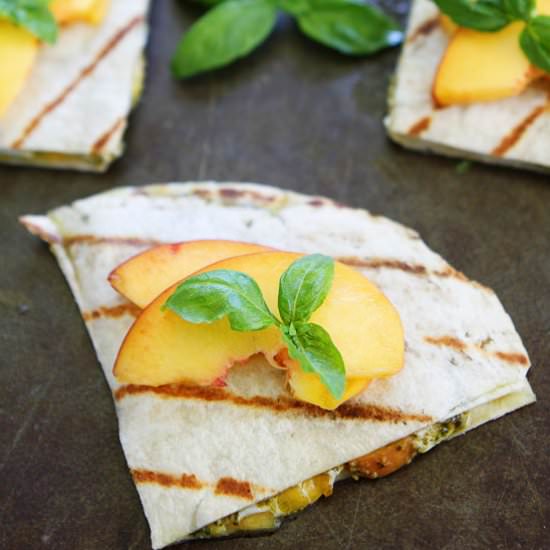 Grilled Peach and Pesto Quesadillas