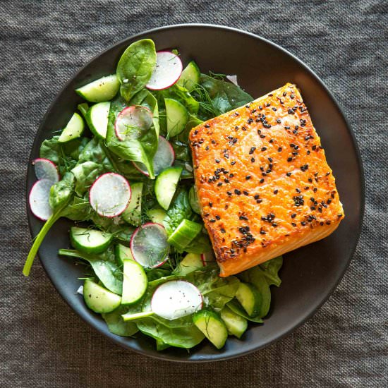 Sesame Salmon with Cucumber Salad