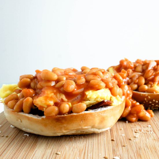 Bacon Eggs and Beans in a Basket