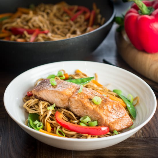 Salmon with Vegetable Chow Mein