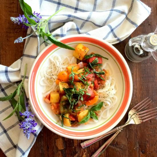 Rice Noodle with Saffron Ratatouill
