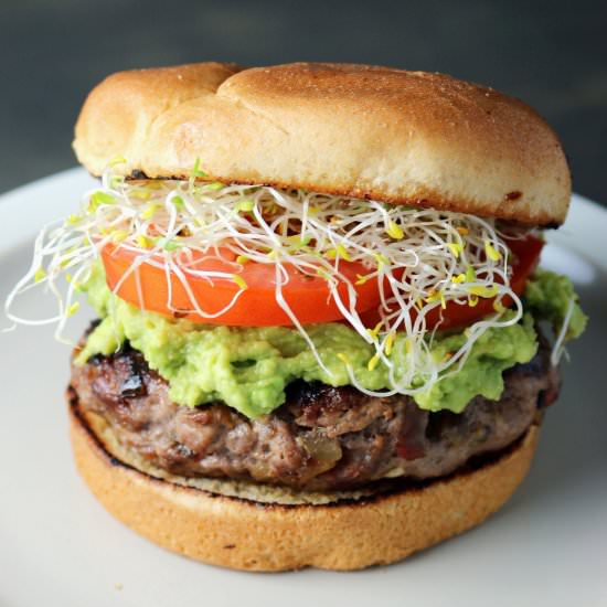 Mashed Avocado and Bacon Burger