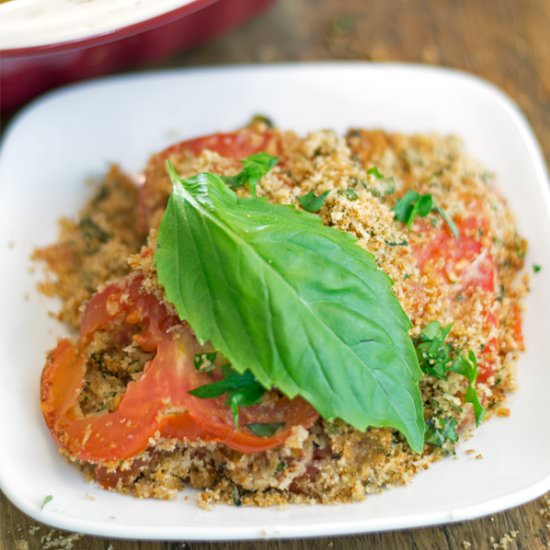 Garlic Herb-Crumbed Tomato Bake