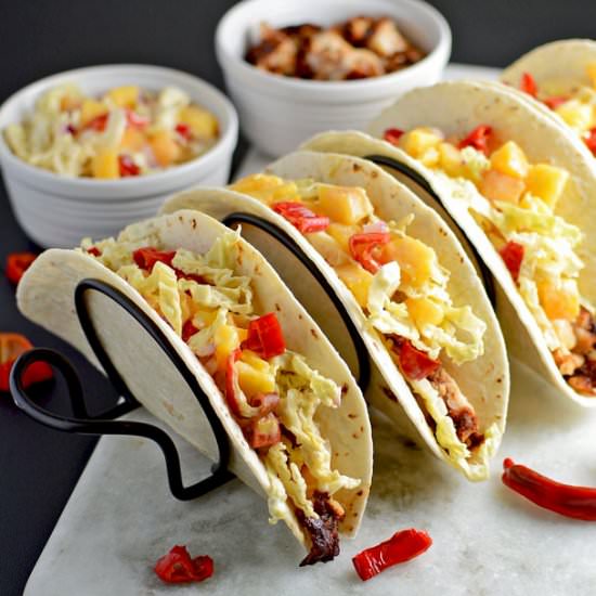 Fish Tacos with Peach Slaw
