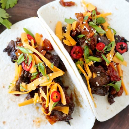 korean inspired grilled beef tacos