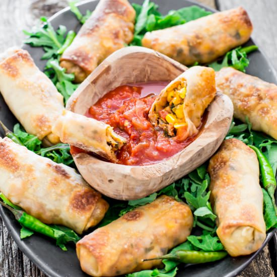 Spicy Baked Mexican Chicken Egg Rolls