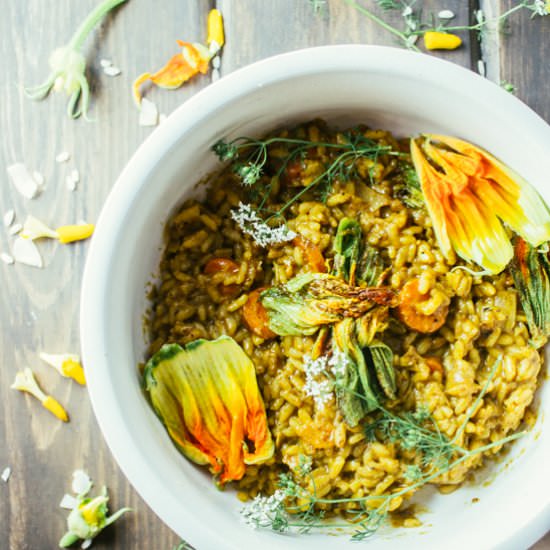 Curried Risotto w/ Squash Blossoms