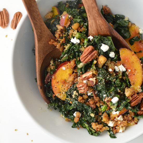 Freekah, Kale and Peach Salad