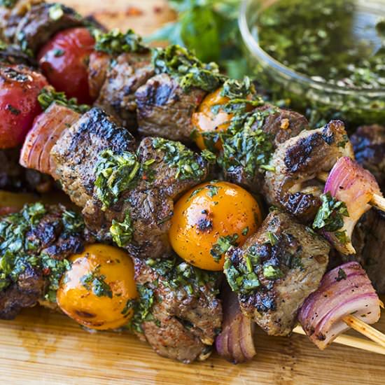 Steak Kebabs with Chimichurri