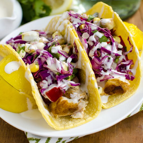 Fish Tacos with Avocado Sweet Corn