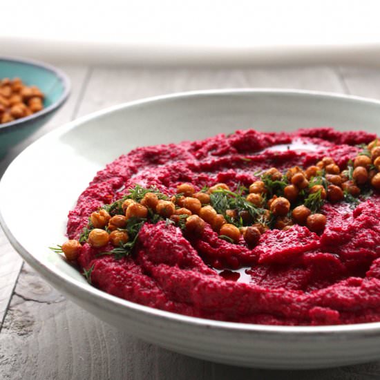 Beet Hummus with Spicy Chickpeas