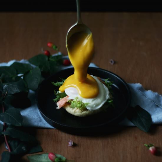 Butter Poached Shrimp Eggs Benedict