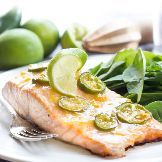 Peach Jalapeño Glazed Salmon