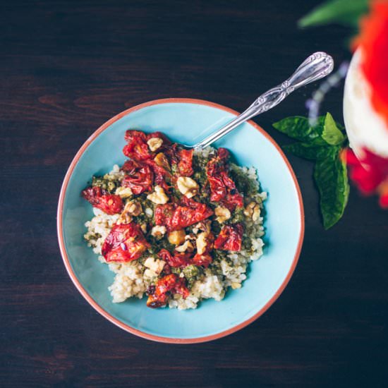 Pesto Rice with Roasted Tomatoes