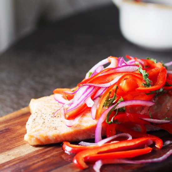 Salmon with Red Pepper Slaw