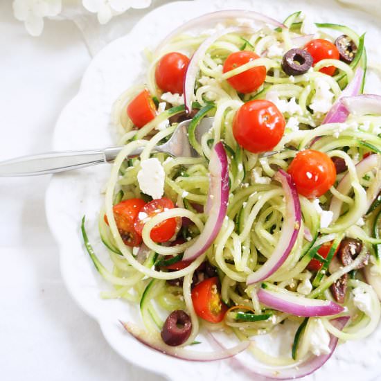 Spiralized Cucumber Greek Salad