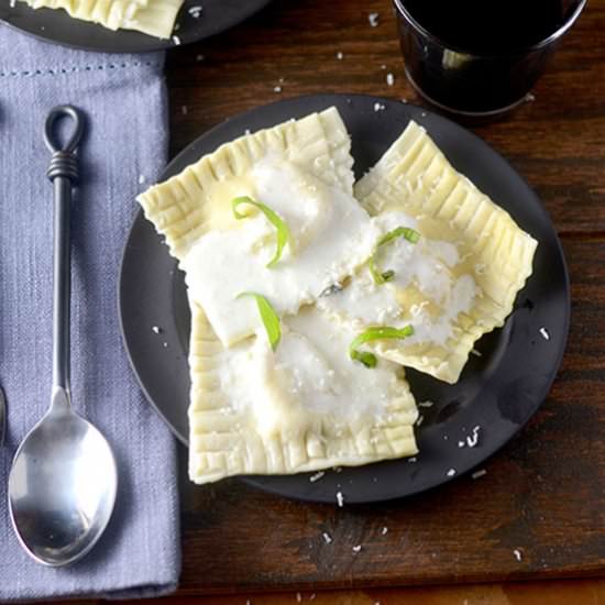 Ravioli with a Basil Cream Sauce