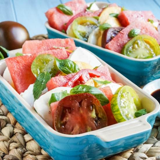 Watermelon Peach Caprese Salad