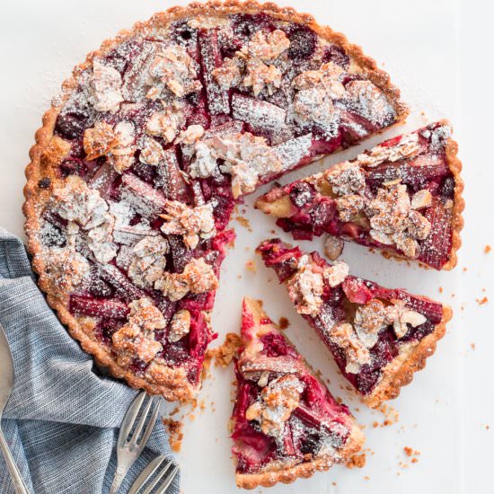 Rhubarb & Raspberry Frangipane Tart