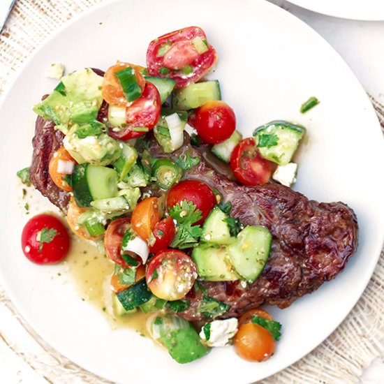 Strip Steak w/ Tomato Avocado Salad