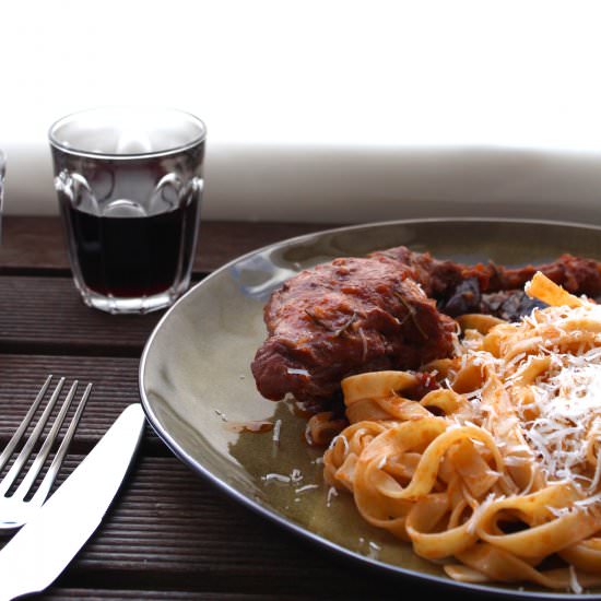 Greek Braised Rabbit with Pasta