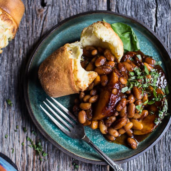 EASY Bourbon Peach BBQ Baked Beans