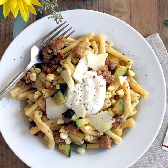 Pasta with Sausage and Burrata