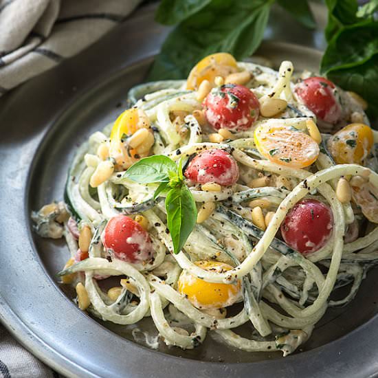 Cucumber Noodles with Basil “Cream”