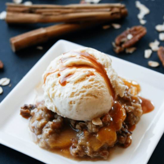 Peach Crisp with Warm Cajeta Sauce