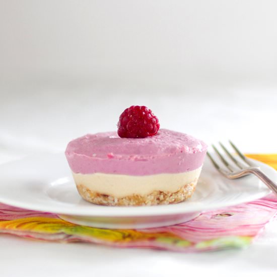 Raw Vanilla & Raspberry Cheesecakes