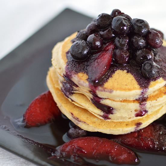 Pancakes with a Blueberry Peach Sauce