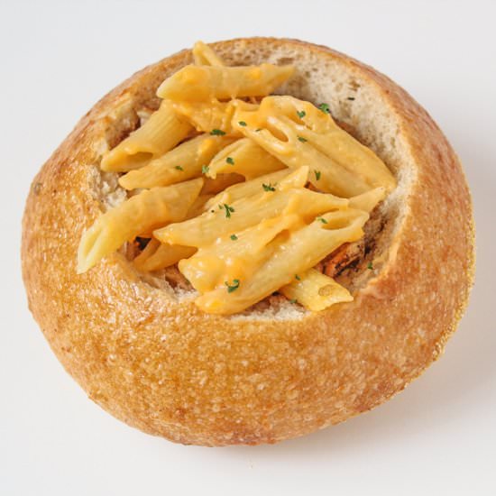 Cheesy Penne Pasta Bread Bowl