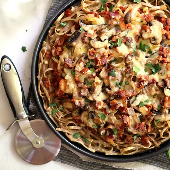 Chicken Bacon Swiss Spaghetti Pizza
