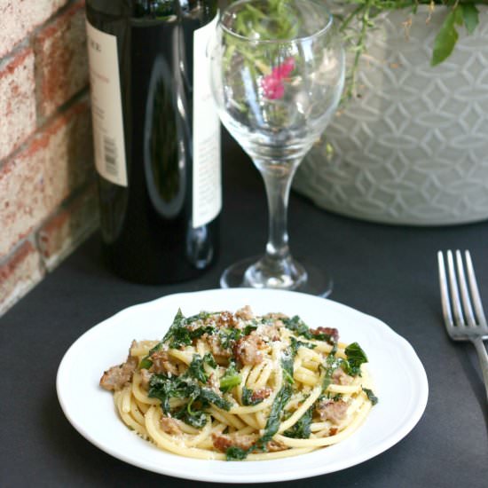 Bucatini with Sausage & Kale