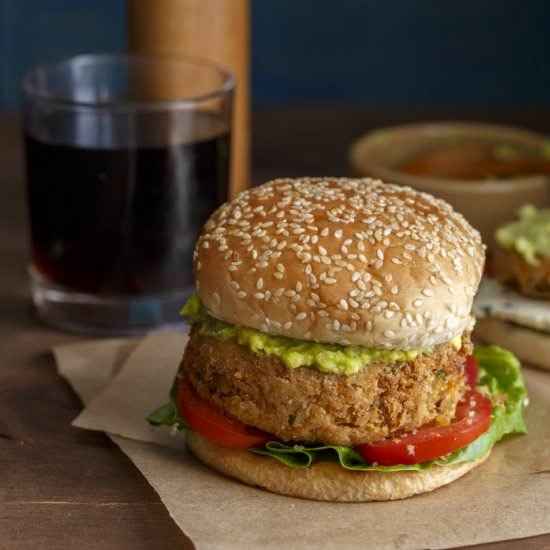 Chickpea Burger with Avocado Sauce