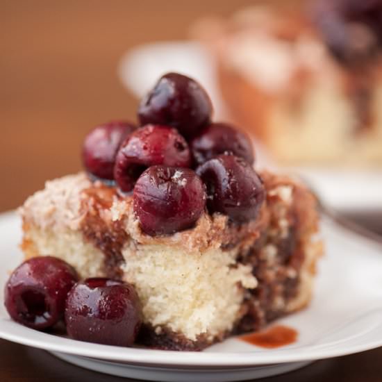 Vanilla Cake with Balsamic Cherries
