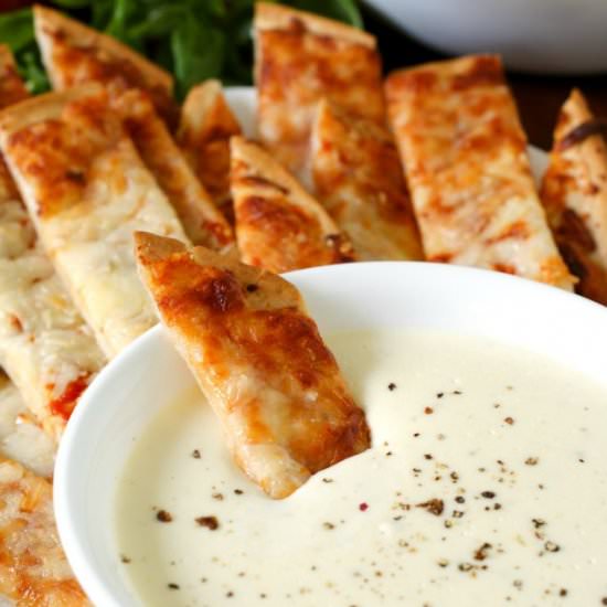 Pizza Sticks & Cheese Alfredo Dip