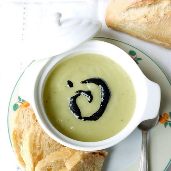 Cold Zucchini Soup and Black Sesame