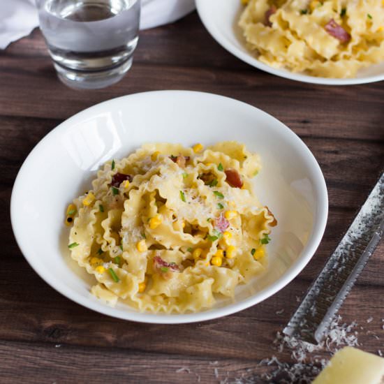 Pasta Carbonara with Corn and Bacon
