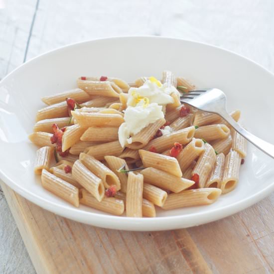 Spelt Penne with Rosemary and Bacon