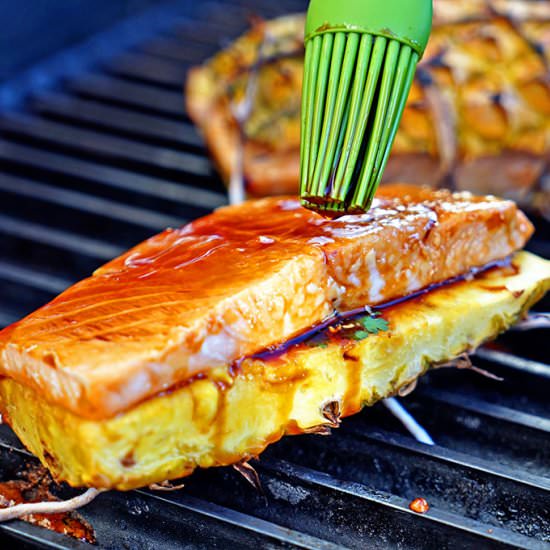 Teriyaki Glaze Grilled Salmon Plank