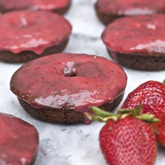 Chocolate Donuts + Strawberry Icing