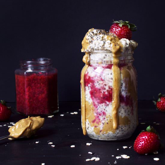 PB&J Overnight Oats With Chia Jelly