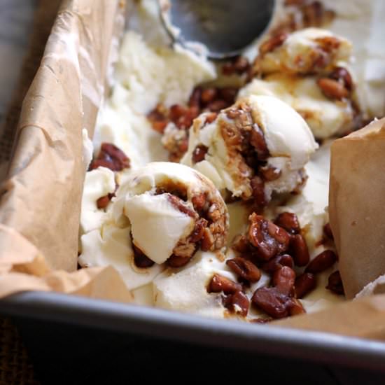 Cinnamon basil and pine nut praline