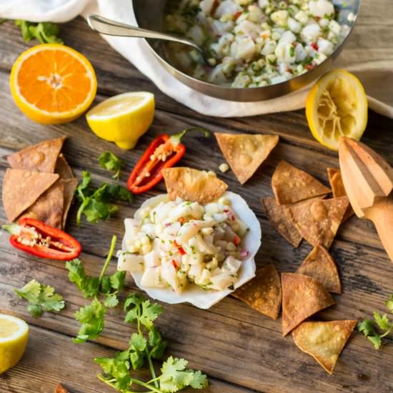 Scallop Ceviche with Corn+Cucumber